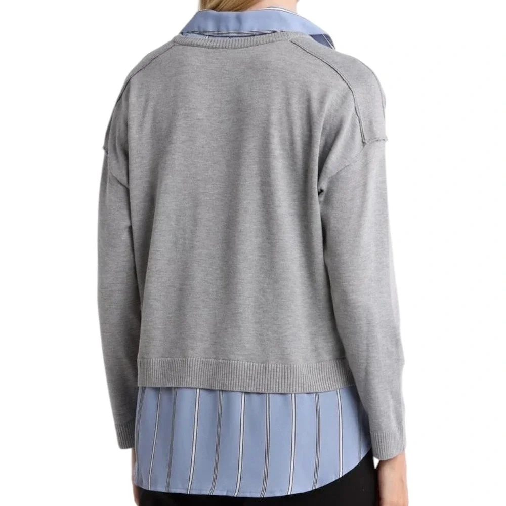 Adrianna Papell Womens 2-in-1 Mixed Media Layered Sweater Top Gray Blue Size 2X - Picture 2 of 14